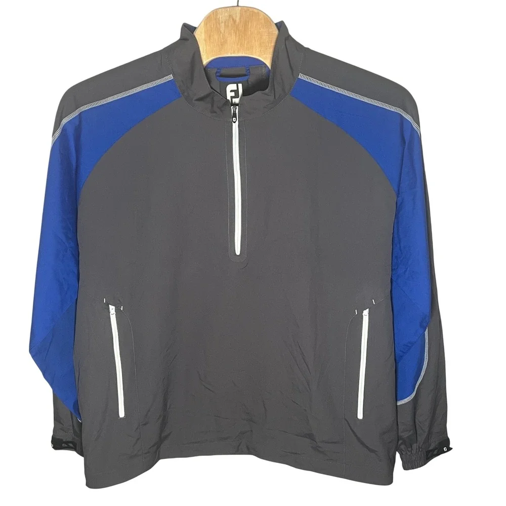 FootJoy Mens 2XL Sport Windshirt Charcoal Grey Blue 1/4 Zip Golf Windbreaker